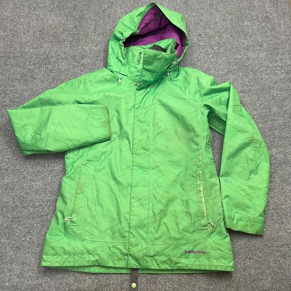 Patagonia Women's Insulated Snowbelle Jacket Size L Green Hooded Ski Snow H2No